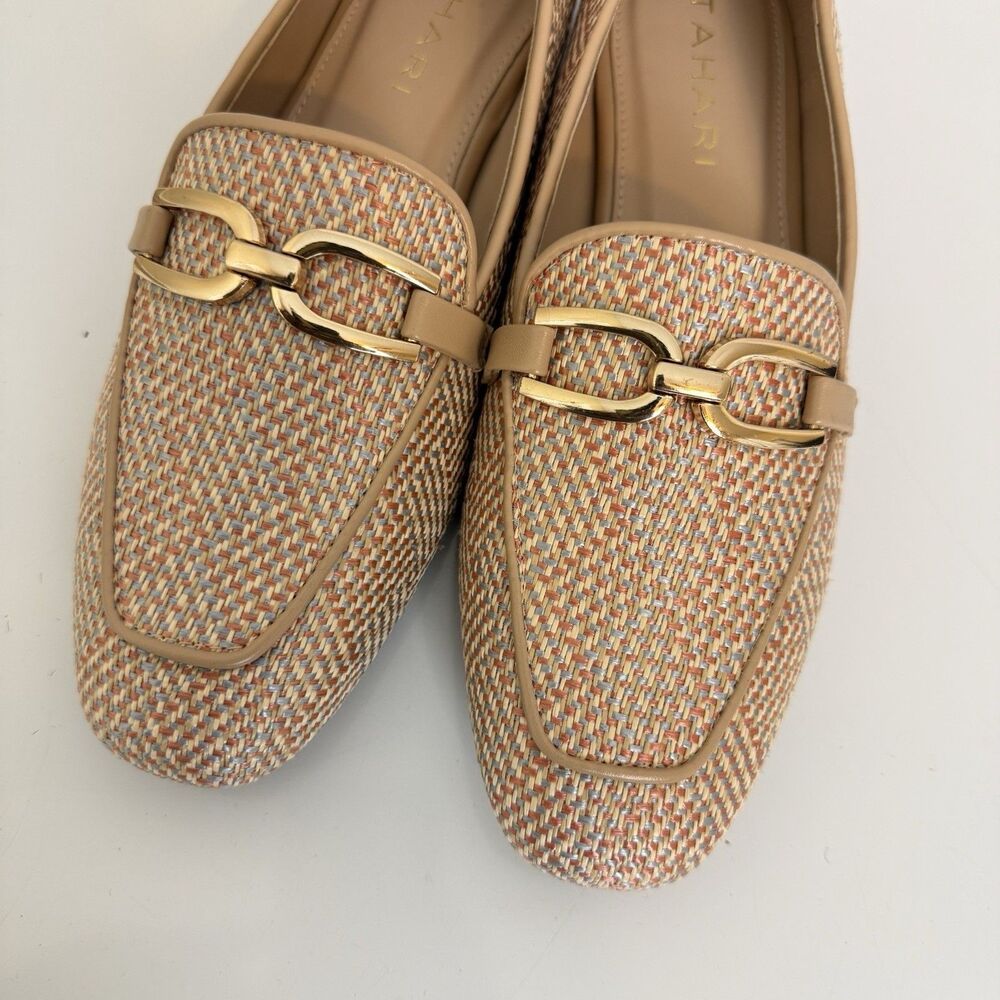 Tahari Woven Loafers Gold Horsebit Slip On Flats Beige Multi Women's Size 10 - Picture 4 of 13